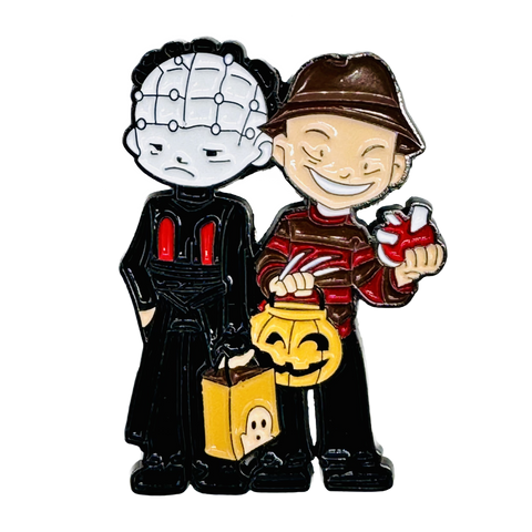 Pinhead and Freddy Trick or Treat Enamel Pin