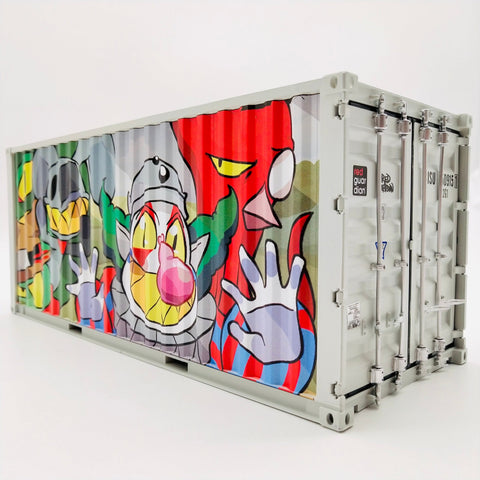 RedGuardian x Martian Toys "Can’t Contain Us" 1:20 scale vinyl shipping container with colorful cartoon characters and working doors.