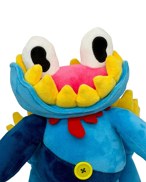RedGuardian Knav Plush, a 16.5" limited edition collectible with blue, yellow, and pink plush, featuring large white eyes, sharp yellow teeth, and a red bowtie.