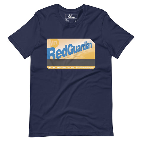 RedGuardian unisex navy blue t-shirt with a graphic print resembling a Metrocard, featuring the brand name.