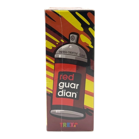 RedGuardian x Trexii collaboration vinyl toy packaging featuring a red spray can design with "Payaso/Creative Clown" text.