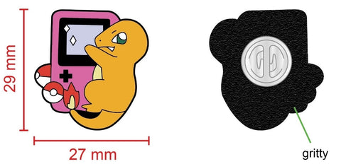 RedGuardian Charmander Pokemon hugging a pink Gameboy enamel pin. Features soft enamel and a metal clasp.
