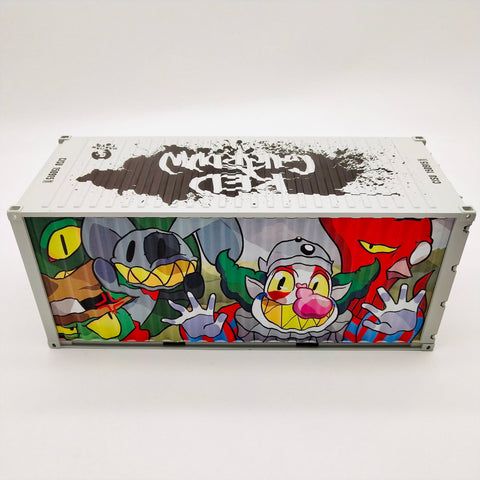 RedGuardian x Martian Toys "Can’t Contain Us” 1:20 scale vinyl shipping container with cartoon characters and working doors.