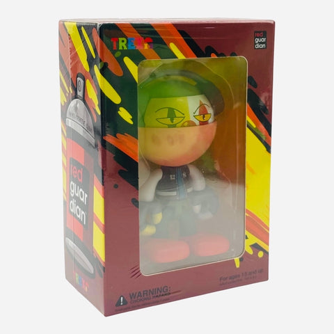 RedGuardian x Trexii collaboration vinyl toy, featuring the 'Payaso' character with green hair, yellow face, and red shoes.